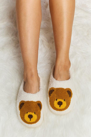 Melody Teddy Bear Print Plush Slide Slippers - Closet of Ren