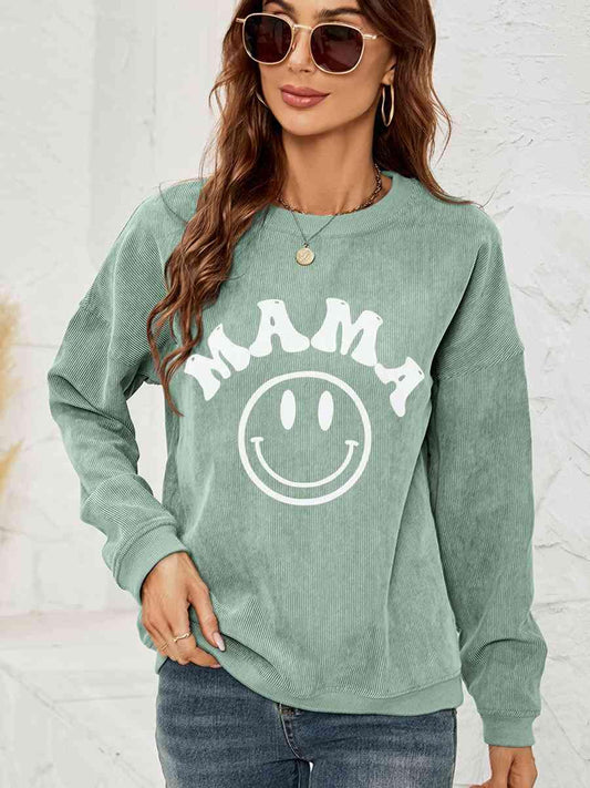 Round Neck Long Sleeve MAMA Graphic Sweatshirt - Closet of Ren