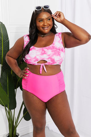 Marina West Swim Sanibel Crop Swim Top and Ruched Bottoms Set in Pink - Closet of Ren