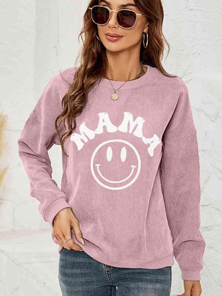 Round Neck Long Sleeve MAMA Graphic Sweatshirt - Closet of Ren