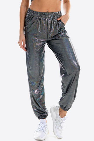 Glitter Elastic Waist Pants with Pockets - Closet of Ren