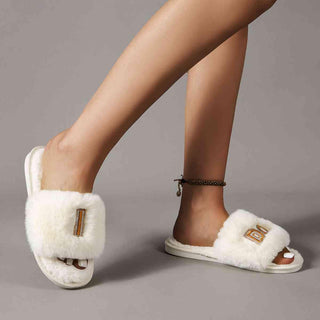 Faux Fur Open Toe Slippers - Closet of Ren