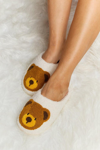 Melody Teddy Bear Print Plush Slide Slippers - Closet of Ren