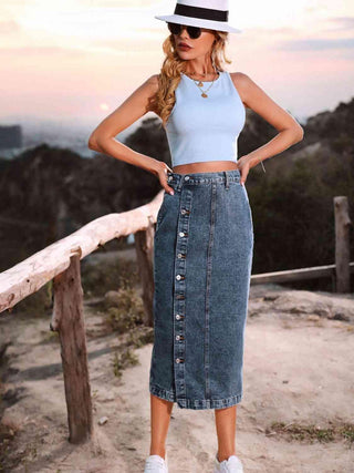 Button Down Denim Skirt | Multiple Color Choices - Closet of Ren