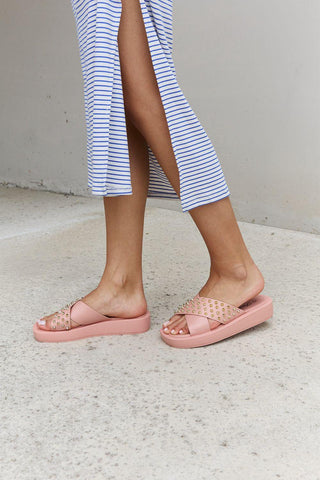 Forever Link Studded Cross Strap Sandals in Blush - Closet of Ren