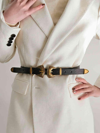 Double Buckle PU Leather Belt - Closet of Ren