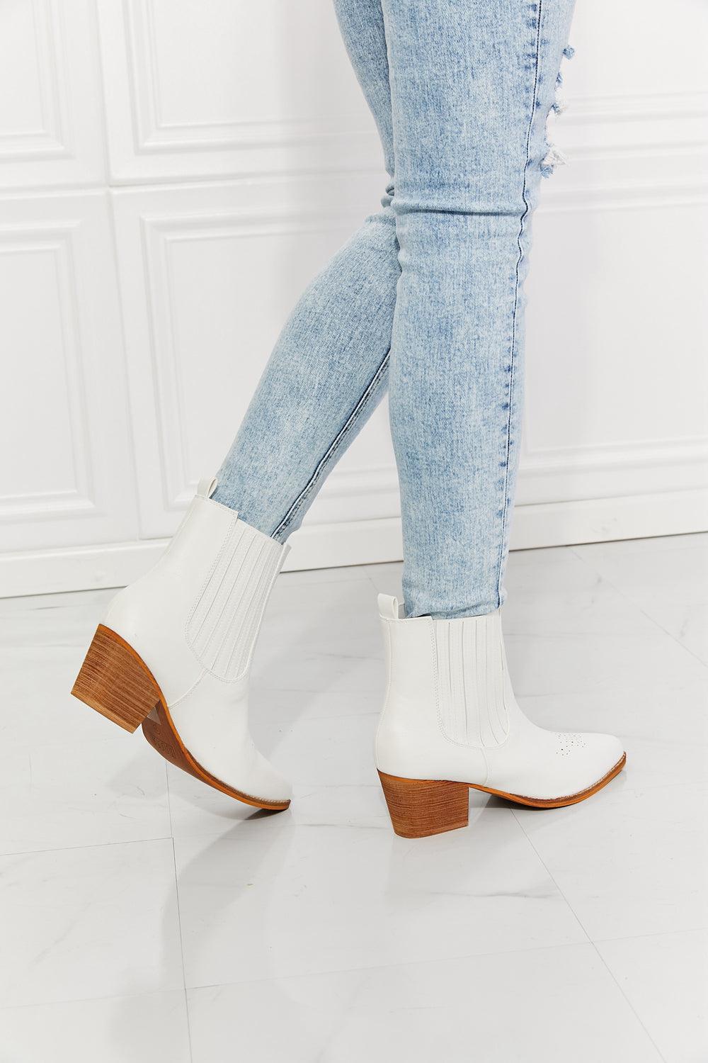 MMShoes Love the Journey Stacked Heel Chelsea Boot in White - Closet of Ren