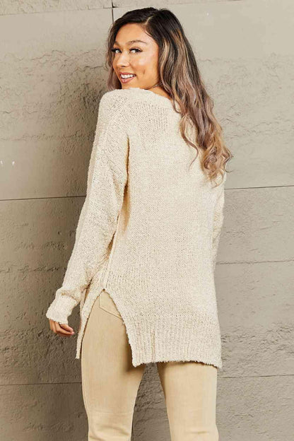 Heimish By The Fire Full Size Draped Detail Knit Sweater - Closet of Ren