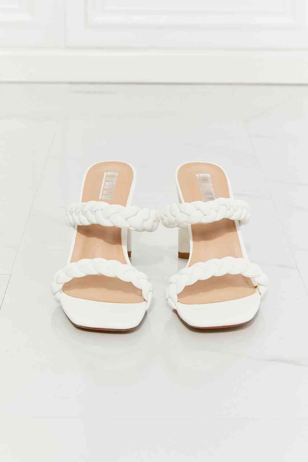 MMShoes In Love Double Braided Block Heel Sandal in White - Closet of Ren
