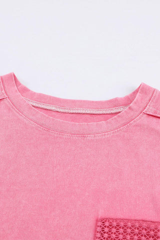 Round Neck Dropped Shoulder Top with Pocket - Closet of Ren