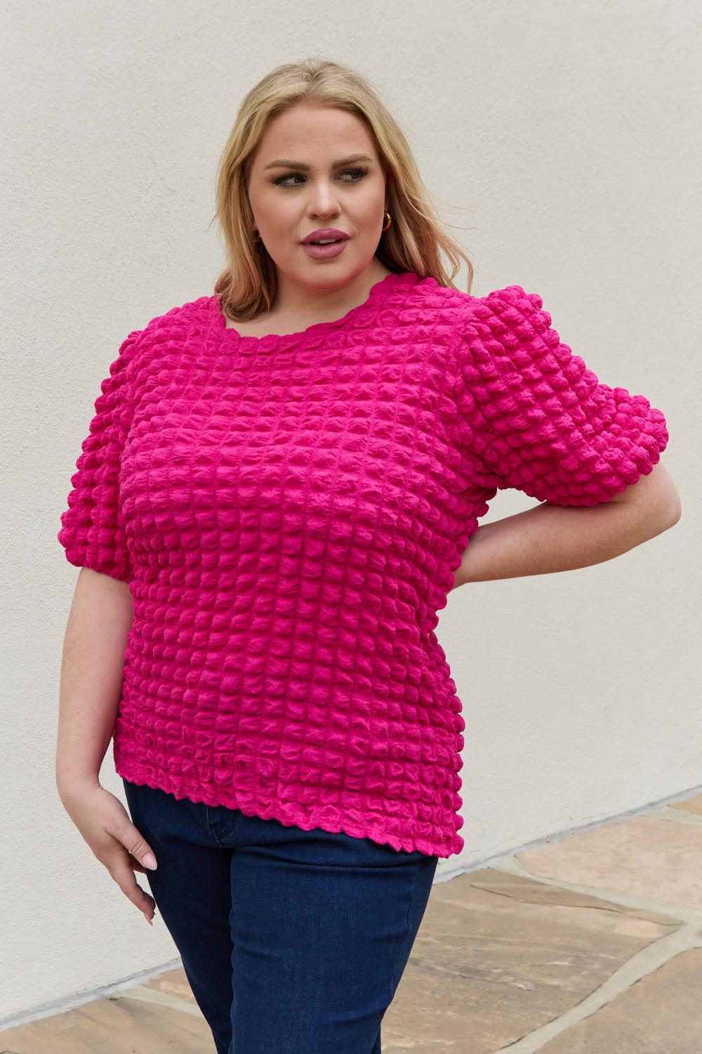 And The Why Full Size Bubble Textured Puff Sleeve Top - Closet of Ren
