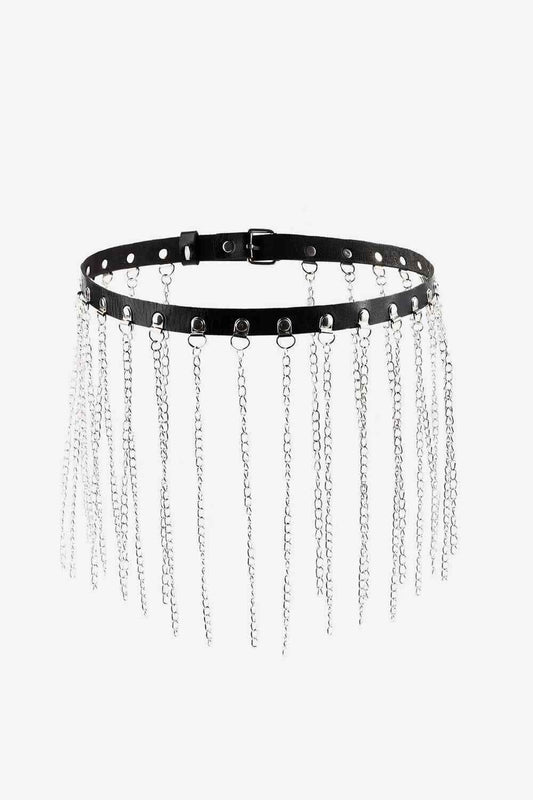 Fringed Chain PU Leather Belt - Closet of Ren