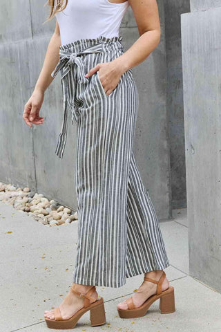 Heimish Find Your Path Full Size Paperbag Waist Striped Culotte Pants - Closet of Ren