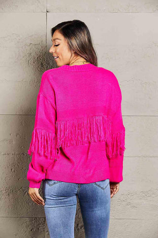 Double Take Fringe Trim Open Front Cardigan - Closet of Ren