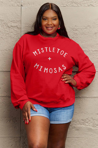 MISTLETOE + MIMOSAS Full Size Long Sleeve Sweatshirt by Simply Love