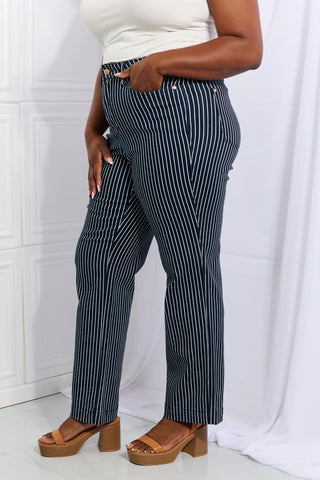 Judy Blue Cassidy Full Size High Waisted Tummy Control Striped Straight Jeans - Closet of Ren