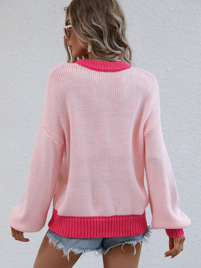 Contrast Trim Drop Shoulder Pullover Sweater - Closet of Ren