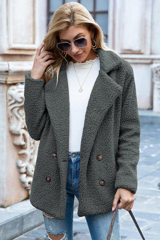 Full Size Lapel Collar Sherpa Coat - Closet of Ren