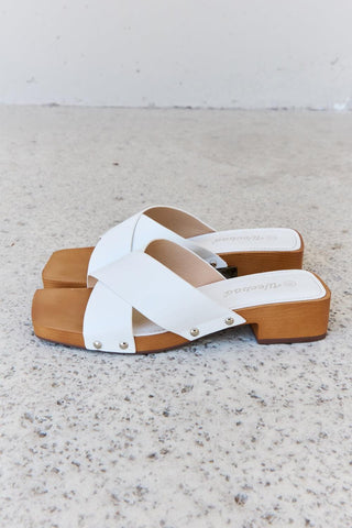 Weeboo Step Into Summer Criss Cross Wooden Clog Mule in White - Closet of Ren