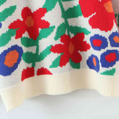 Floral Round Neck Drop Shoulder Sweater