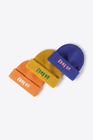 COME ON Embroidered Cuff Knit Beanie - Closet of Ren