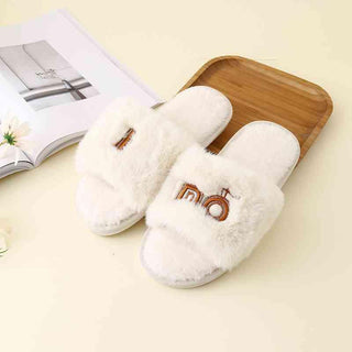 Faux Fur Open Toe Slippers - Closet of Ren