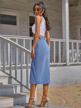 Button Down Denim Skirt | Multiple Color Choices - Closet of Ren