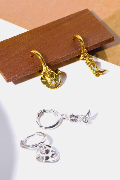 Hat & Boot Shape Asymmetrical Copper 14K Gold Plated Earrings - Closet of Ren