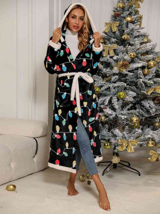 Tie Waist Hooded Christmas Robe