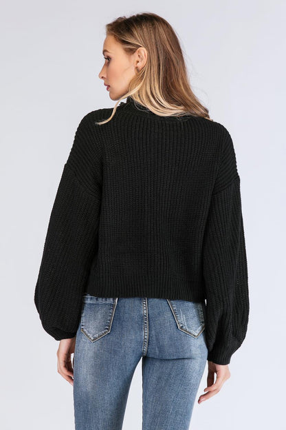 Double Take Turtleneck Rib-Knit Dropped Shoulder Sweater - Closet of Ren