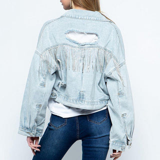 Sparkle Fringe Cropped Denim Jacket - Closet of Ren