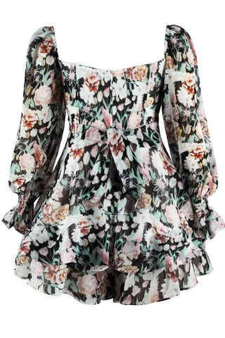 Floral Sweetheart Neck Flounce Sleeve Romper - Closet of Ren