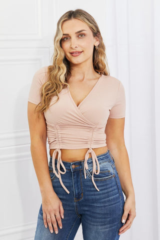 Capella Back To Simple Full Size Ribbed Front Scrunched Top in Blush - Closet of Ren