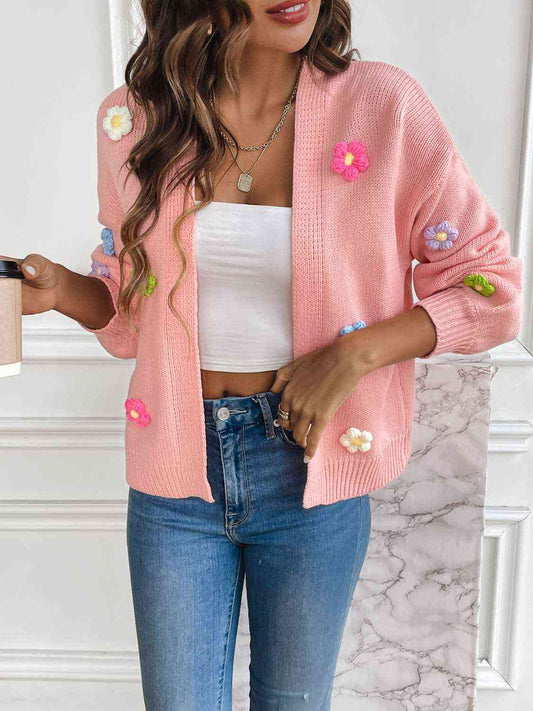 3D Mixed Color Flower Cardigan