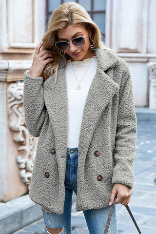 Full Size Lapel Collar Sherpa Coat - Closet of Ren