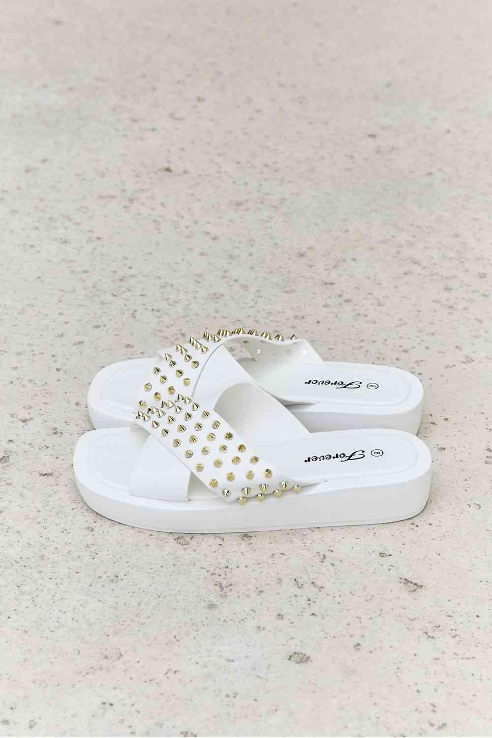 Forever Link Studded Cross Strap Sandals in White - Closet of Ren