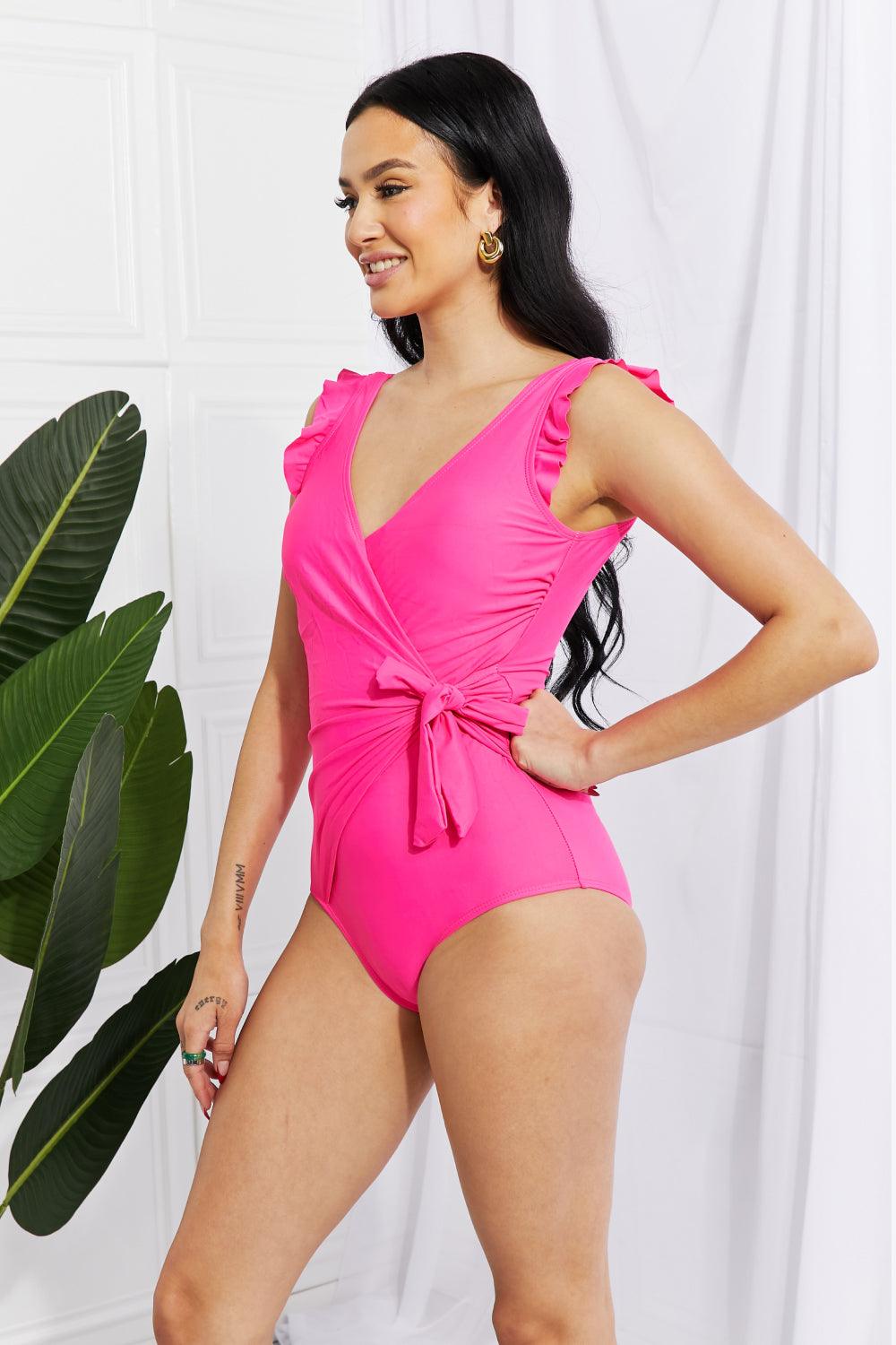 Marina West Swim Full Size Float On Ruffle Faux Wrap One-Piece in Pink - Closet of Ren