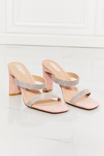 MMShoes Leave A Little Sparkle Rhinestone Block Heel Sandal in Pink - Closet of Ren