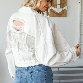 Sparkle Fringe Cropped Denim Jacket - Closet of Ren