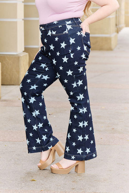 Judy Blue Janelle Full Size High Waist Star Print Flare Jeans - Closet of Ren