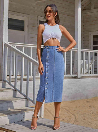 Button Down Denim Skirt | Multiple Color Choices - Closet of Ren