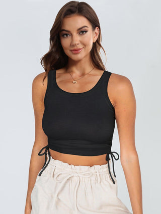 Drawstring Ruched Round Neck Tank - Closet of Ren