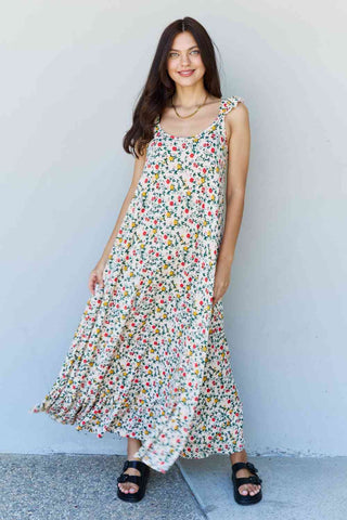 NINEXIS In The Garden Ruffle Floral Maxi Dress in Natural Rose