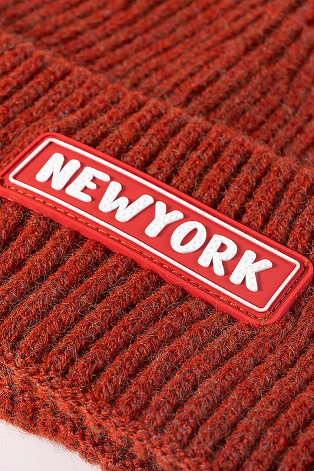 NEWYORK Patch Rib-Knit Cuffed Beanie - Closet of Ren