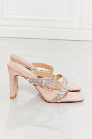 MMShoes Leave A Little Sparkle Rhinestone Block Heel Sandal in Pink - Closet of Ren