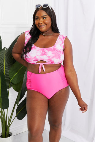 Marina West Swim Sanibel Crop Swim Top and Ruched Bottoms Set in Pink - Closet of Ren