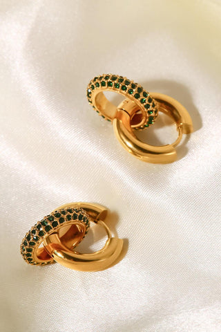 18K Gold-Plated Inlaid Zircon Double-Hoop Earrings - Closet of Ren