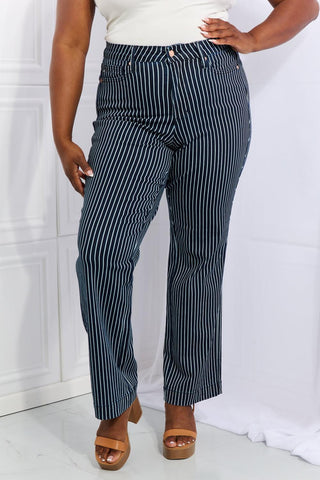 Judy Blue Cassidy Full Size High Waisted Tummy Control Striped Straight Jeans - Closet of Ren