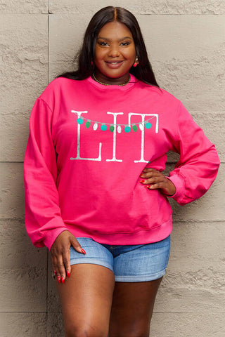 LIT Full Size Long Sleeve Christmas Sweatshirt by Simply Love