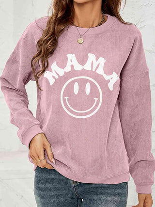 Round Neck Long Sleeve MAMA Graphic Sweatshirt - Closet of Ren